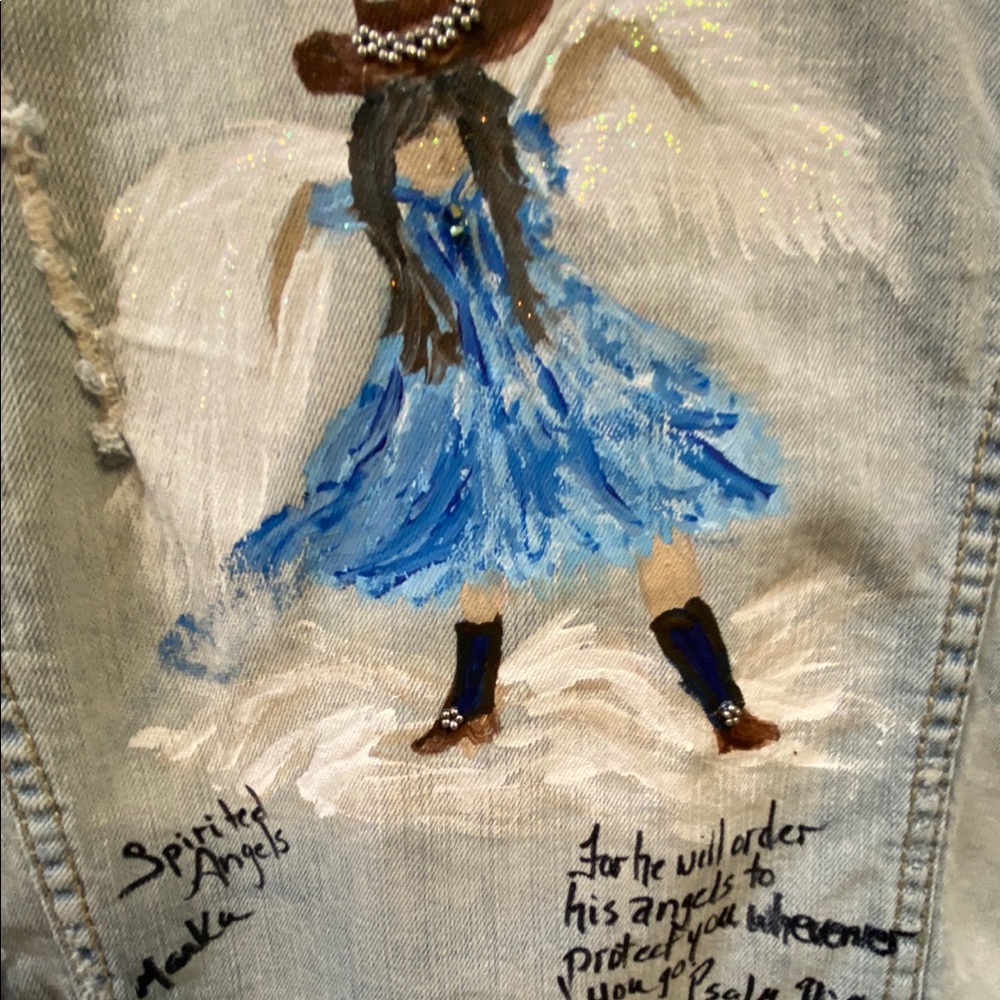 Aeropostale Distressed HandPainted Angel Denim Jacket - Picture 7 of 7